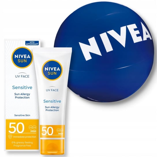 NIVEA SUN UV Krem do twarzy wrażliwej opalania z filtrem SPF50 + Piłka Nivea