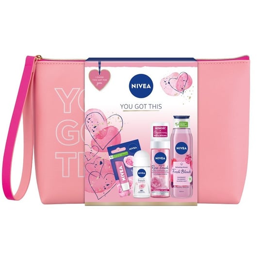 Nivea, You Got This zestaw Fresh Rose Touch antyperspirant w kulce 50ml + Fresh Blends Malina i Borówka żel pod prysznic 300ml + Soft Rose pomadka do ust 4.8g + Rose Touch pianka oczyszczająca do twa Nivea
