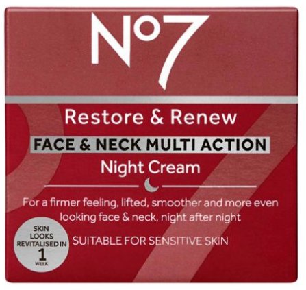 No7, Restore & Renew Face & Neck Multi Action Night Cream, Krem Do Twarzy Na Noc, 50ml No7