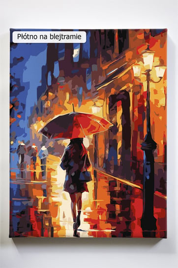 Nocy czas, uliczka, noc, latarnie, deszcz, kobieta, parasol, malowanie po numerach Akrylowo