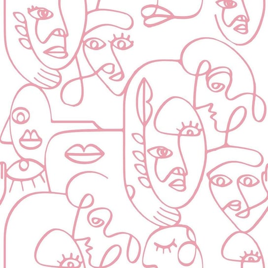 Noordwand Tapeta Friends & Coffee Line Art Faces, Biało-Różowa Noordwand