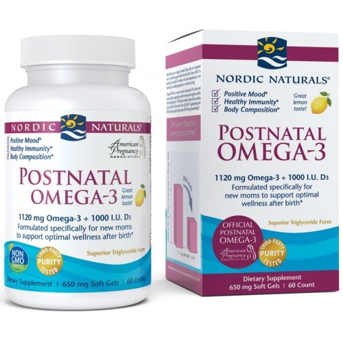 Nordic Naturals Postnatal Omega 3 1120 mg Suplement diety, 60 kaps. miękkich o smaku cytrynowym Nordic Naturals