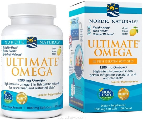 Nordic Naturals Ultimate Omega 1280 mg żelatyna rybia Suplement diety, 60 kaps. miękkich o smaku cytrynowym Nordic Naturals