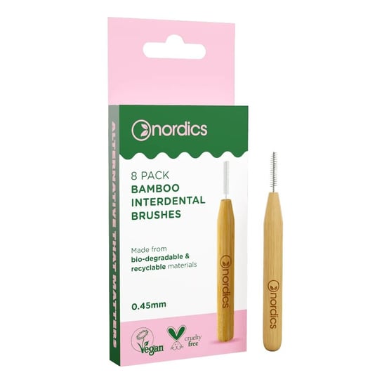 Nordics Bamboo Interdental Brushes, Bambusowe Szczoteczki Do Czyszczenia Przestrzeni Międzyzębowej 0.45mm, 8 Szt. Nordics