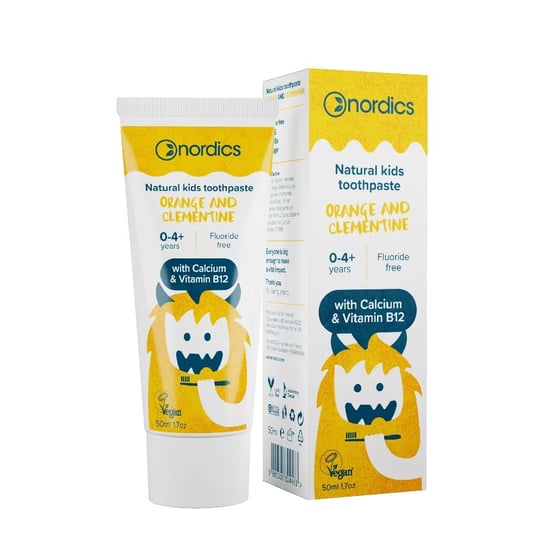 Nordics,Natural Kids Toothpaste pasta bez fluoru dla dzieci 0-4+ lat Pomarańcza i Klementynka 50ml Nordics