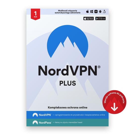 NordVPN Plus, pakiet cyberbezpieczeństwa, 1 rok Antywirusy