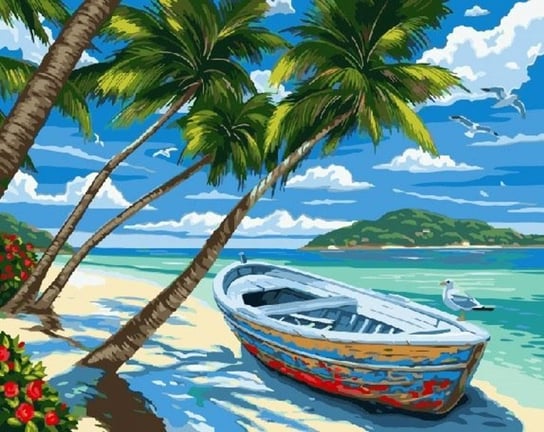 Norimpex, Diamentowa mozaika Plaża z palmami, łódka 30x40cm Norimpex