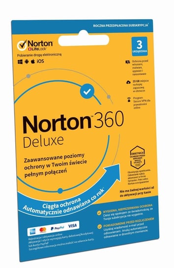 Norton 360 Deluxe 25GB - 3 urządzenia, 12 miesięcy Antywirusy