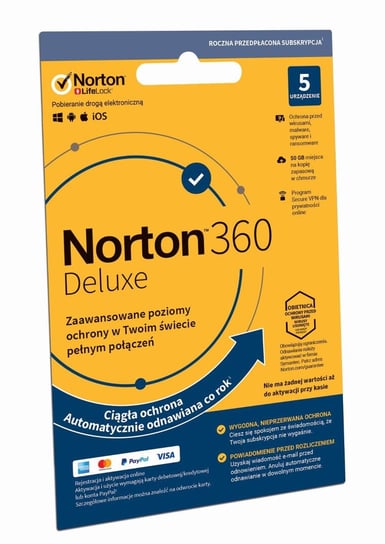 Norton 360 Deluxe 50GB - 5 urządzeń, 12 miesięcy Antywirusy