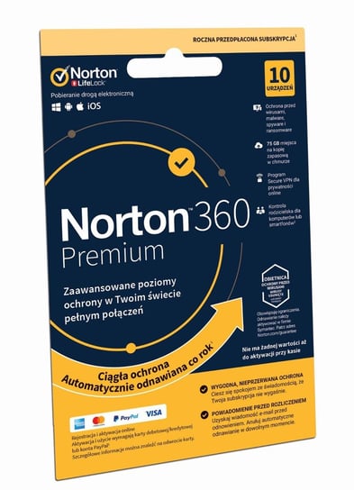 Norton 360 Premium 75GB - 10 urządzeń, 12 miesięcy Antywirusy