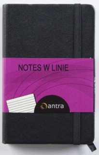 Notes A6, linia, czarny z zieloną gumką Antra
