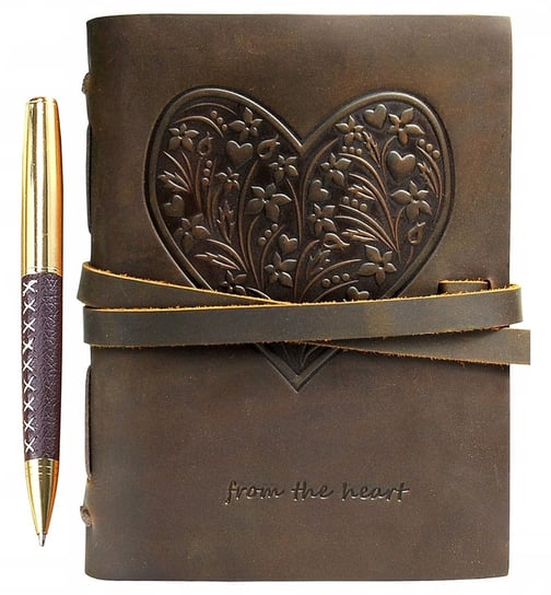 Notes Dziennik Skórzany Postarzany Vintage Miękki 20 X 15Cm Z Motywem Serca Inna marka