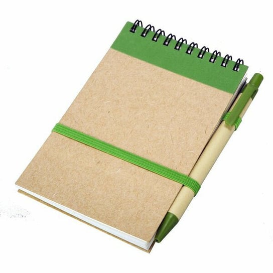 Notes Kraft 90x140/70k gładki z długopisem, zielony/beżowy Inna marka