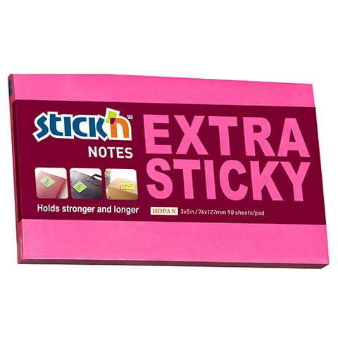 Notes samoprzylepny extra sticky 76x127mm różowy neonowy 90 kartek Hopax 21675 Hopax