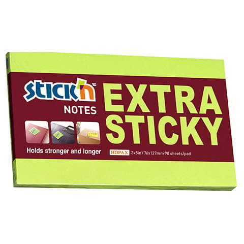 Notes samoprzylepny extra sticky 76x127mm zielony neonowy 90 kartek Hopax 21676 Hopax