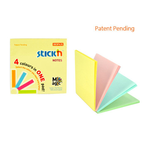 Notes samoprzylepny Magic Pad, 4 kolory, 76x76 mm Stick'n