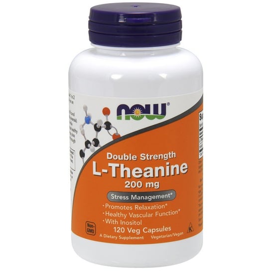NOW Double Strength L-Theanine 200mg Suplement diety, 120 vege kaps. Now Foods