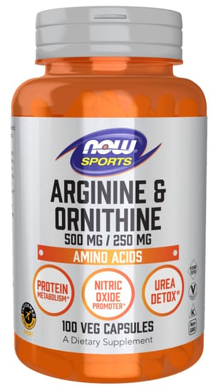 Now Foods, Arginine 500 mg + Ornithine 250mg,  Suplement diety, 100 kaps. Now Foods