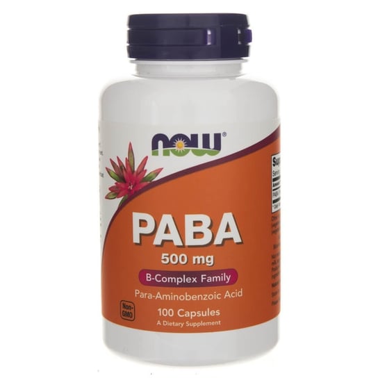 Now Foods, PABA (Kwas p-aminobenzoesowy) 500 mg,  Suplement diety, 100 kaps. Now Foods