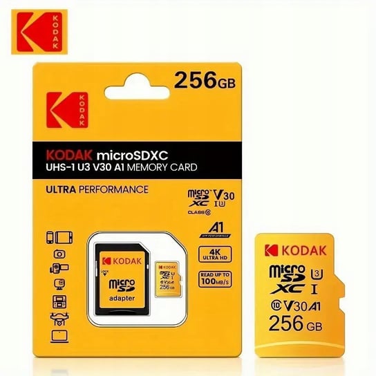 NOWA Karta KODAK microSD XC 256GB UHS-I U3 V30 A1 CL 10 4K Ultra HD Adapter Inna marka