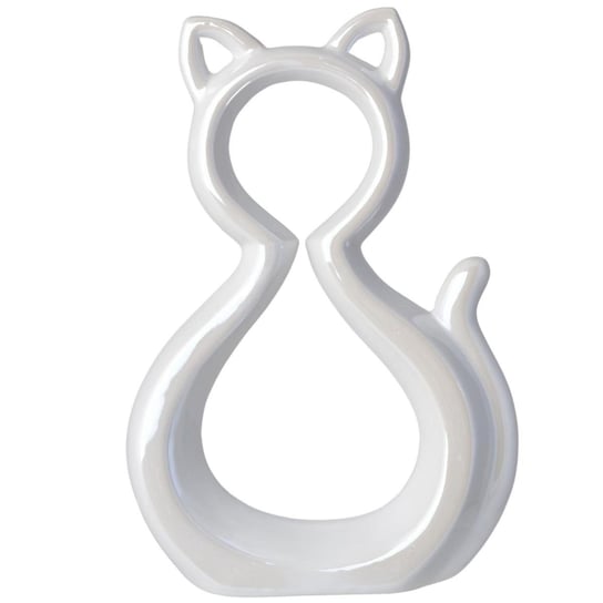 Nowoczesna figurka dekoracyjna z ceramiki - biały, perłowy kot Kita 21 cm Duwen