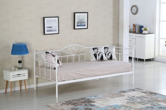 Nowoczesne łóżko metalowe 90X200 białe + materac piankowy Inna marka