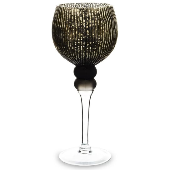 Nowoczesny, czarno - złoty świecznik  - szklany kielich Nigre 30 cm Duwen
