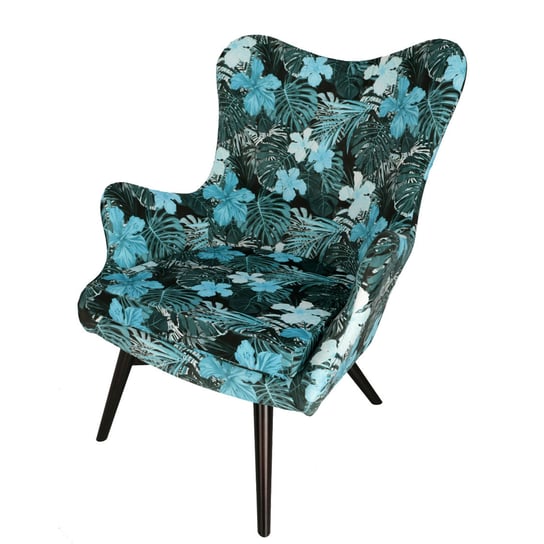 Nowoczesny fotel BERGEN w egzotycznym wzorze - z niebieskimi kwiatami POSTERGALERIA