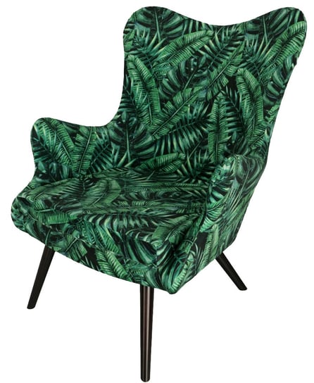 Nowoczesny fotel BERGEN w tropikalnym wzorze - w zielone liście POSTERGALERIA
