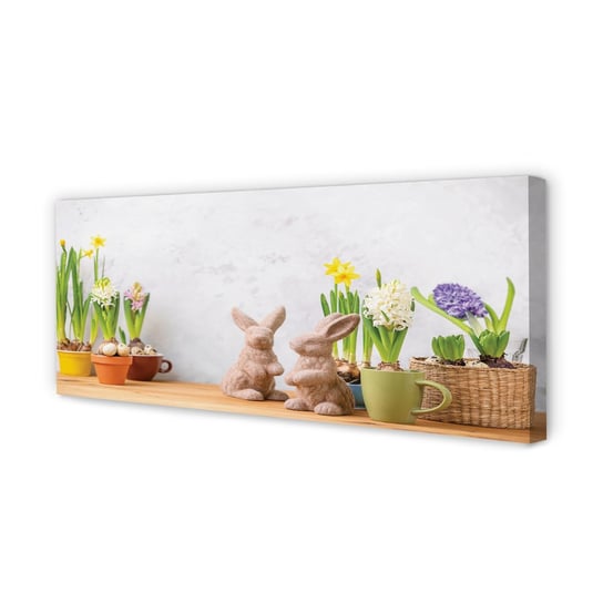Nowoczesny Obraz na płótnie TULUP Kwiaty króliki 125x50 cm Tulup