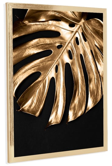 Nowoczesny obraz w złotej ramie, Złoty liść monstery, 30x40 cm POSTERGALERIA