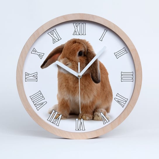 Nowoczesny wiszący zegar drewno rudy królik fi 30, Tulup Tulup
