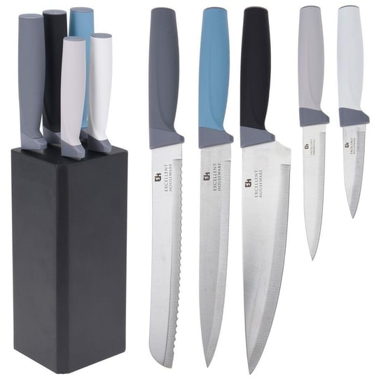 Nóż noże kuchenne w CZARNYM STOJAKU zestaw komplet noży 5 sztuk EH Excellent Houseware