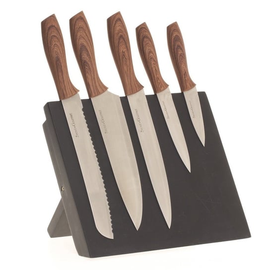 Noże kuchenne na stojaku magnetycznym SECRET DE GOURMET, brązowe, 5 szt. Secret de Gourmet