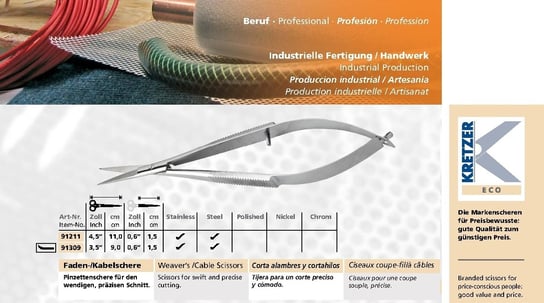 Nożyczki Kretzer Pensetowe Całe Stalowe 91309 # 910309 Solingen Inna marka