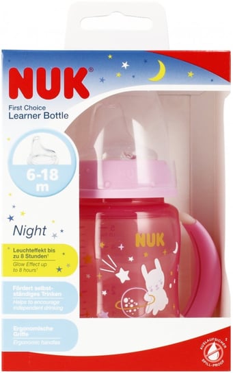 NUK Butelka 150 ml 6m  z uchwytem First Choice Night różowa Nuk