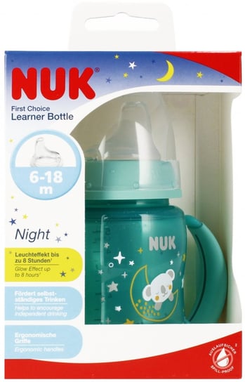 NUK Butelka 150 ml 6m  z uchwytem First Choice Night zielona Nuk