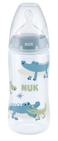 Nuk FC+ butelka 300ml ze wskaźnikiem temperatury smoczek silikonowy 6-18m-cy flow control niebieska Nuk