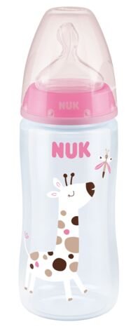 Nuk FC+ butelka 300ml ze wskaźnikiem temperatury smoczek silikonowy 6-18m-cy flow control różowa Nuk