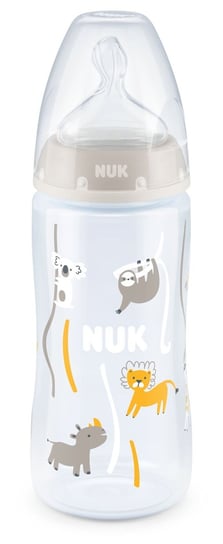 Nuk FC+ butelka 300ml ze wskaźnikiem temperatury smoczek silikonowy 6-18m-cy flow control szara Nuk