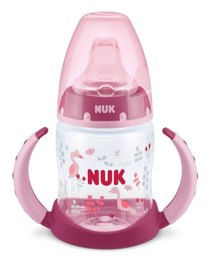 Nuk, FC, Butelka PP podwójnym uchwytem, silikonowy ustnik niekapek, Różowa, 6m+, 150 ml Nuk