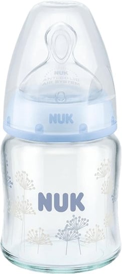 Nuk, FC+, Butelka szklana, 120 ml + smoczek silikonowy, 1M, 0-6m, Niebieska Nuk