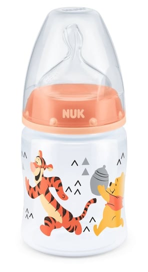Nuk, FC+, Disney Kubuś, Butelka PP do mleka, silikon, Pomarańczowa, 0-6 m, rozmiar M, 150 ml Nuk