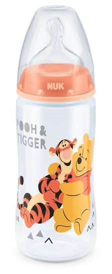 Nuk, FC+, Disney Kubuś, Butelka PP do mleka, silikon, Pomarańczowa, 0-6 m, rozmiar M, 300 ml Nuk