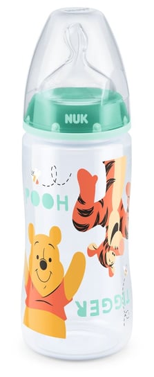 Nuk, FC+, Disney Kubuś, Butelka PP do mleka, silikon, Zielona, 0-6 m, rozmiar M, 300 ml Nuk