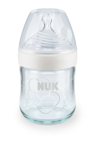 Nuk, Nature Sense, Butelka szklana do mleka, silikon, Biała, 0-6 m, rozmiar M, 120 ml Nuk