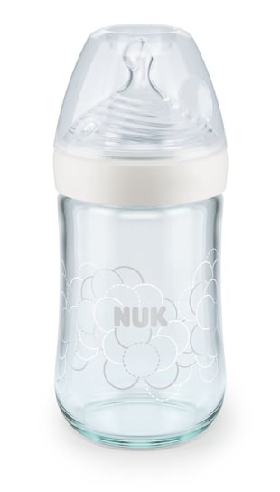 Nuk, Nature Sense, Butelka szklana do mleka, silikon, Biała, 0-6 m, rozmiar M, 240 ml Nuk