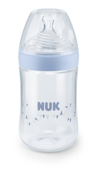 Nuk, Natute Sense, Butelka PP do mleka, silikon, Niesbieska, 6-18 m, rozmiar M, 260 ml Nuk