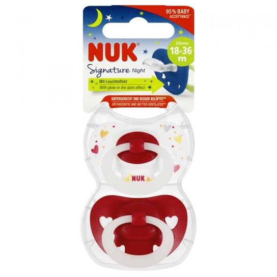 NUK Smoczek silikonowy 18-36m Signature Night czerwony 2szt Nuk