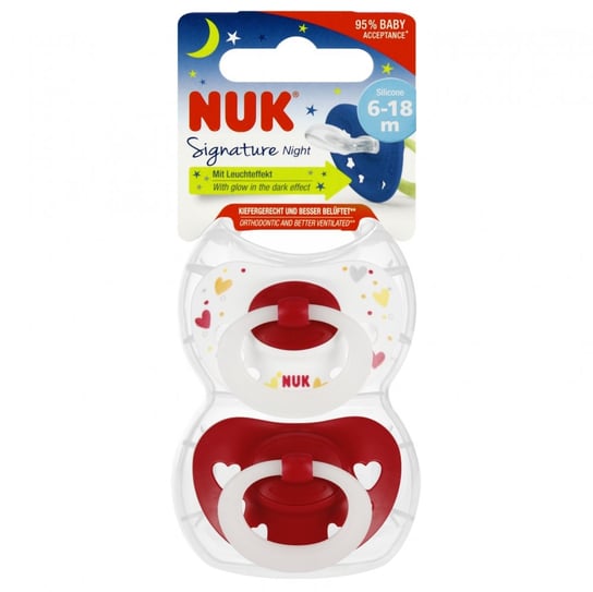 NUK Smoczek silikonowy 6-18m Signature Night czerwony 2 szt. Nuk